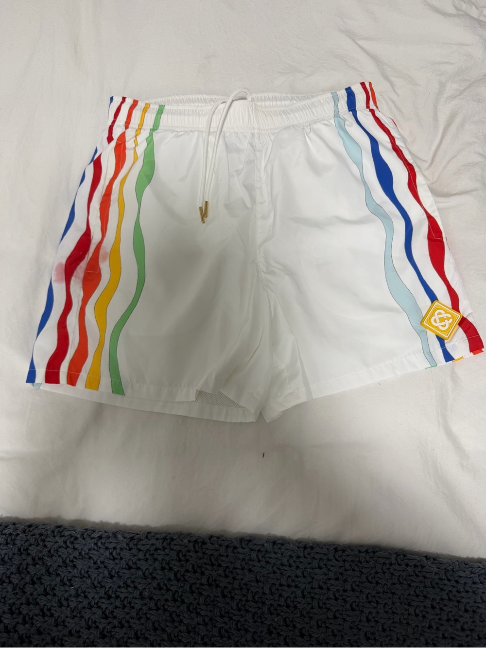 Casablanca White Mens Athletic Shorts with Multicolor Side Stripes in size Small